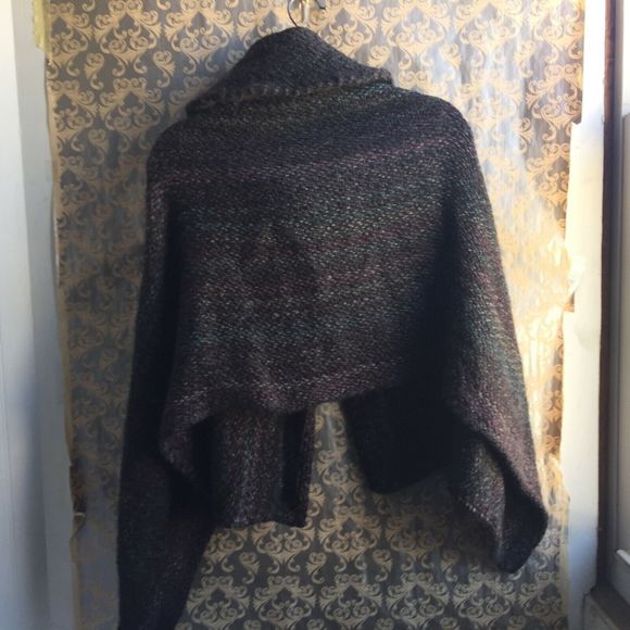 John Branigan Weavers Sweater Shawl Collar Wool Poncho Cape Wrap Jacket Buckles - Picture 3 of 11